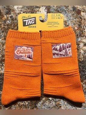 NWT Blue Q Tag Novelty Socks Breathable Hiking Cotton Blend Orange Unisex L / XL